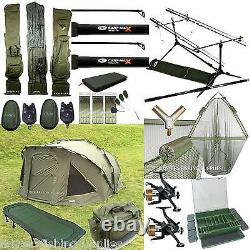 Full Carp Fishing Set Up 2 Homme Bivvy 2 Rods Reels Sac Alarme Tackle Lit Chaise Net