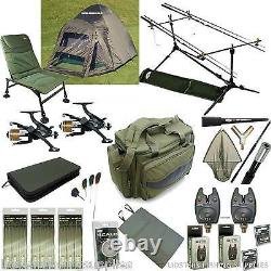 Full Carp Fishing Starter Mis En Place Bivvy Tente Chair 2 Rods And Reels Bag A Tackle