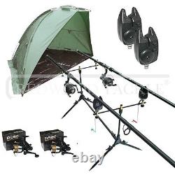 Kit de pêche à la carpe OAKWOOD 2 cannes 2 moulinets BTR/FreeSpool Pod 2 alarmes + abri/bivvy