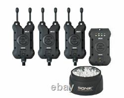 Nouveau Sonik Skx Bite Alarmes & Récepteur 3 Bâtonnets + Lampe Bivy Gratuite Incl Carry Case