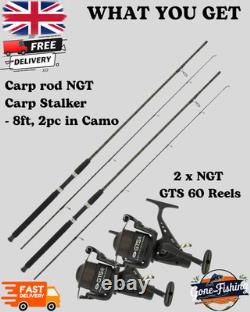 Pack ultime de pêche à la carpe 2 cannes 2 moulinets bivvy support de cannes sac fourreau épuisette ensemble complet