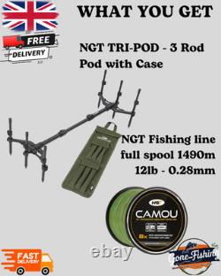 Pack ultime de pêche à la carpe 2 cannes 2 moulinets bivvy support de cannes sac fourreau épuisette ensemble complet