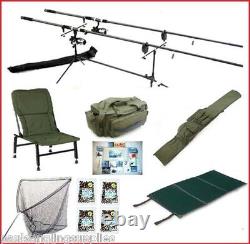 Pêche à la carpe 8ft Set Kit Cannes Moulinets Alarmes Chaise Rod Pod Filet Sac à Cannes Appât Tackle