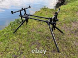 Pêche de la carpe, support 3 cannes noir Euro Carp Fishing, aluminium universel léger