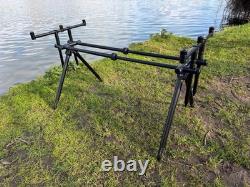 Pêche de la carpe, support 3 cannes noir Euro Carp Fishing, aluminium universel léger