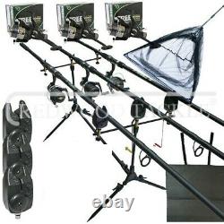 Set De Pêche En Carpe 3 Bâtonnets 3 Bobines 3 Alarmes Rod Pod Bait Etc