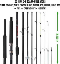 X MAX C-P Canne à Prédateur Carpe 9in1 Multi-Longueur 9'/8'/7'3 4 Poids de Lancer
