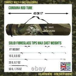 X5 MAX Canne à Pêche de Voyage 9-en-1 Combo 2.7m/2.45m/2.25m + 4 Embouts, Transport de 43cm
