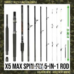 X5 Max 9 Options de canne à pêche-1 Ensemble de pêche compact et voyage + 4 embouts.